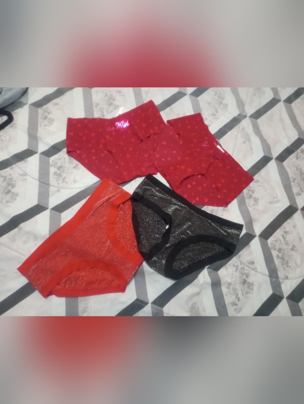 4 Piece Set Victoria's Secret Red and Black Bikini Brief Set